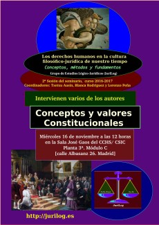 Cartel del seminario Seminario: "Conceptos, métodos y fundamentos: Los derechos humanos en la cultura filosófico-jurídica de nuestro tiempo": "Conceptos y valores Constitucionales"