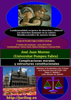 Cartel del seminario Seminario 'Condicionalidad recíproca de derechos y deberes: Los derechos humanos en la cultura filosófico-jurídica de nuestro tiempo': "Complicaciones morales y estructuras constitucionales"