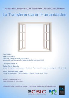 Cartel de la jornada Jornada Informativa sobre Transferencia del Conocimiento: "La Transferencia en Humanidades"