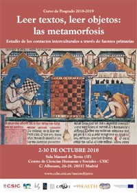 Cartel del curso Curso de posgrado "Leer textos, leer objetos: las metamorfosis. Estudio de los contactos interculturales a través de fuentes primarias"