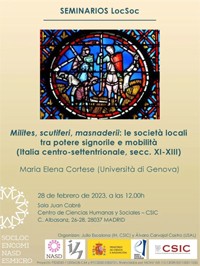 Cartel del seminario Seminarios LocSoc: "«Milites», «scutiferi», «masnaderii»: le società localitra potere signorile e mobilità"