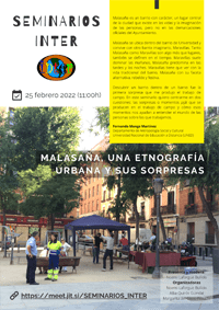 Cartel del seminario Seminarios INTER: "Malasaña, una etnografía urbana y sus sorpresas"