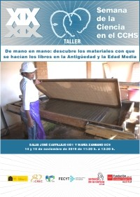 XIX Semana de la Ciencia 2019: Taller "De mano en mano: descubre los materiales con que se hacían los libros en la Antigüedad y la Edad Media" XIX Semana de la Ciencia 2019: Taller "De mano en mano: descubre los materiales con que se hacían los libros en la Antigüedad y la Edad Media"