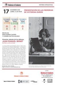 Cartel de presentación Presentación de las memorias de Victorina Durán
