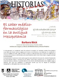 Cartel de la conferencia Conferencia "El saber médico-farmacológico en la antigua Mesopotamia"