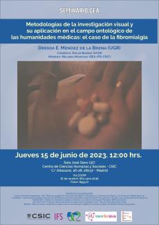 Seminario GEA: "Metodologías de la investigación visual y su aplicación en el campo ontológico de las humanidades médicas: el caso de la fibromialgia" Cartel de la actividad
