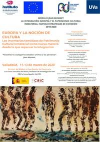 Cartel del seminario Módulo Jean Monnet 2019-2020: "Europa y la noción de cultura. Los inventarios temáticos de Patrimonio Cultural Inmaterial como nueva manera desde la que repensar la integración