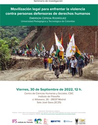 Cartel del seminario Seminario: "Movilización legal para enfrentar la violencia contra personas defensoras de derechos humanos"