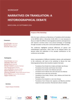 Workshop Narratives on Translation: A Historiographical Debate Workshop Narratives on Translation: A Historiographical Debate