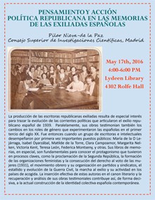 cartel de la conferencia Conferencia Pensamiento y acción política republicana en las memorias de las exiliadas españolas