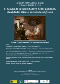 Cartel de la Jornada Jornada Internacional Online "El desván de la razón, cultivo de las pasiones, identidades éticas y sociedades digitales"
