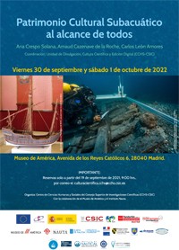 Cartel del evento XIII Noche Europea de los Investigadores de Madrid 2022: "Patrimonio Cultural Subacuático al alcance de todos"
