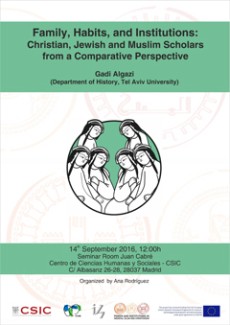 Cartel del seminario Seminario PIMIC: "Family, Habits and Institutions: Christian, Jewish and Muslim Scholars from a Comparative Perspective"