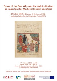 Cartel del Seminario Seminario PIMIC: "Power of the Pen: Why was the cadi-institution so important for Medieval Muslim Societies?"