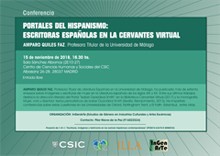 Cartel del seminario Portales del hispanismo: Escritoras españolas en la Cervantes Virtual