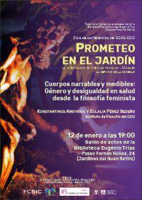 Cartel de la conferencia Ciclo de conferencias «Prometeo en el jardín»: "Cuerpos narrables y medibles: Género y desigualdad en salud desde la filosofía feminista"