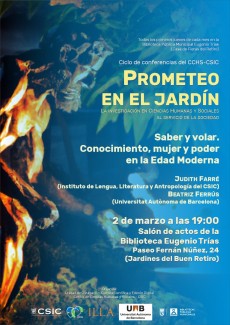 Ciclo de conferencias «Saber y volar. Conocimiento, mujer y poder en la Edad Moderna" Cartel del evento