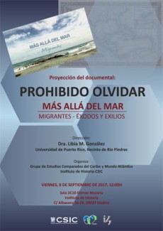 Cartel de la proyección del documental Proyección del documental "Prohibido olvidar. Más allá del mar. Migrantes- Éxodos y Exilios"