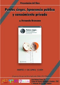 Cartel del seminario Seminario del Grupo de Ética Aplicada: Presentación del libro "Puntos ciegos: ignorancia pública y conocimiento privado"