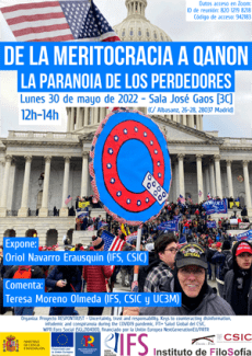 Cartel del seminario Seminario RESPONTRUST: "De la meritocracia a QAnon: La paranoia de los perdedores"