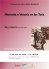Cartel de la conferencia Conferencia sobre Walter Benjamin: "Memoria e historia en las Tesis"