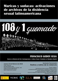 Cartel del seminario Seminario permanente 'Rastros y Rostros de la Violencia': "Maricas y sudacas: activaciones de archivos de la disidencia sexual latinoamericana"