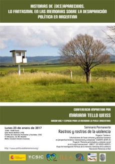 Cartel del seminario Seminario Rastros y Rostros de la Violencia: "Historias de (Des)aparecidos. Lo fantasmal en las memorias sobre la desaparición política en Argentina"