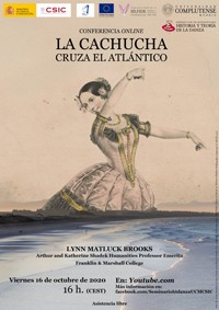 Cartel del seminario Conferencia online "La Cachucha cruza el Atlántico"