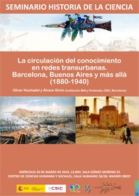 Cartel del seminario Seminario de Historia de la Ciencia: "La circulación del conocimiento en redes transurbanas. Barcelona, Buenos Aires y más allá (1880-1940)"