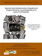 Cartel del seminario Seminario del Departamento de Historia de la Ciencia: "Aspectos Socio Institucionales y biográficos de Gregorio Bermann y su participación en la guerra Civil Española"