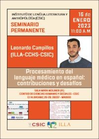 Seminario permanente del ILLA: "Procesamiento del lenguaje médico en español: contribuciones y desafíos" Seminario permanente del ILLA: "Procesamiento del lenguaje médico en español: contribuciones y desafíos"