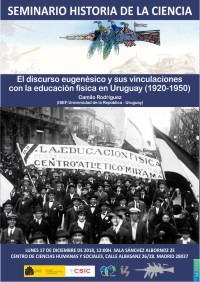 Cartel del seminario Seminario de Historia de la Ciencia: "El discurso eugenésico y sus vinculaciones con la educación física en Uruguay (1920-1950)"