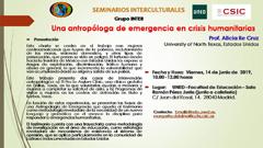Seminarios interculturales del Grupo Inter: "Una antropóloga de emergencia en crisis humanitarias