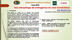 Cartel del seminario Seminarios interculturales del Grupo Inter: "Una antropóloga de emergencia en crisis humanitarias