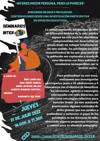 Cartel del seminario Seminario Inter: " Discursos de odio y privilegios: contribuciones desde una investigación participativa"