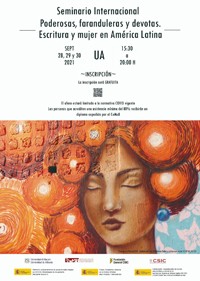 Cartel del seminario Seminario Internacional "Poderosas, faranduleras y devotas. Escritura y mujer en América Latina"