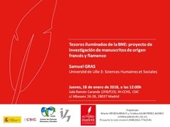 Cartel del seminario Seminario del Proyecto Scripta Manent: "Tesoros iluminados de la BNE: proyecto de investigación de manuscritos de origen francés y flamenco"