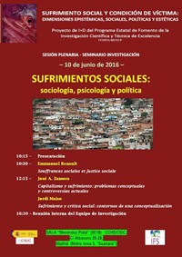 Cartel del seminario Seminario Sufrimientos sociales: sociología, psicología y política