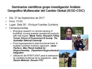 Cartel del evento Seminarios científicos del grupo investigación Análisis Geográfico Multiescalar del Cambio Global (IEGD-CSIC)