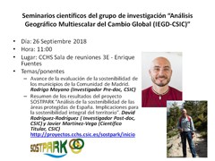Cartel del seminario Seminarios científicos del grupo de investigación “Análisis Geográfico Multiescalar del Cambio Global (IEGD-CSIC)”