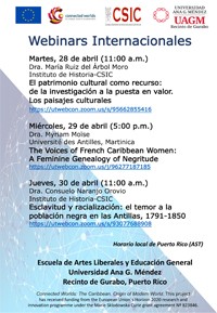 Cartel del evento Webinar Internacional "El patrimonio cultural como recurso: de la investigación a la puesta en valor. Los paisajes culturales"