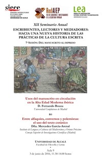 Cartel del seminario XII Seminario Anual: "Escribientes, lectores y mediadores: hacia una nueva historia de las prácticas de la cultura escrita"