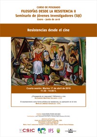 Cartel del seminario Curso de posgrado «Filosofías desde la Resistencia II - Seminario de Jóvenes Investigadores (SIJI)»: "Resistencias desde el cine"