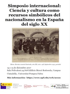 Cartel del simposio Simposio Internacional: "Ciencia y cultura como recursos simbólicos del nacionalismo en la España del siglo XX"