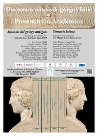 Cartel del evento Presentación académica de dos nuevas sintaxis de griego y latín editadas por CSIC