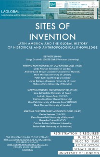 Cartel del congreso Coloquio "Sites of invention. Latin America and the Global History of Historical and Anthropological Knowledge"