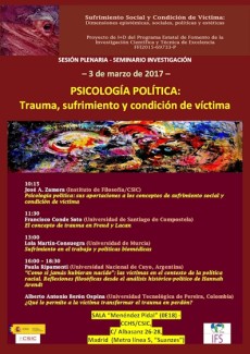 Cartel del seminario Seminario de Investigación: "Psicología política: Trauma, sufrimiento y condición de víctima"