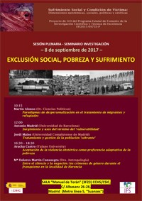 Cartel del seminario Sesión plenaria Seminario SUFRIVIC: "Exclusión social, pobreza y sufrimiento"