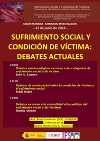 Cartel del seminario Sesión plenaria - Seminario SUFRIVIC: "Sufrimiento social y condición de víctima: Debates actuales"