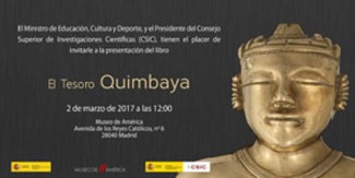 Tarjetón de invitación presentación libro Presentación del libro "El Tesoro Quimbaya", de Alicia Perea (IH, CCHS-CSIC)